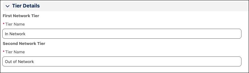 Tier Details section of the Add Benefits window with tiers defined.