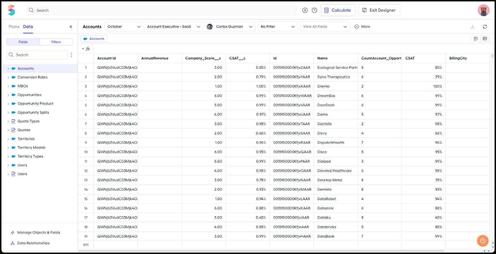 Salesforce Spiff Data tab