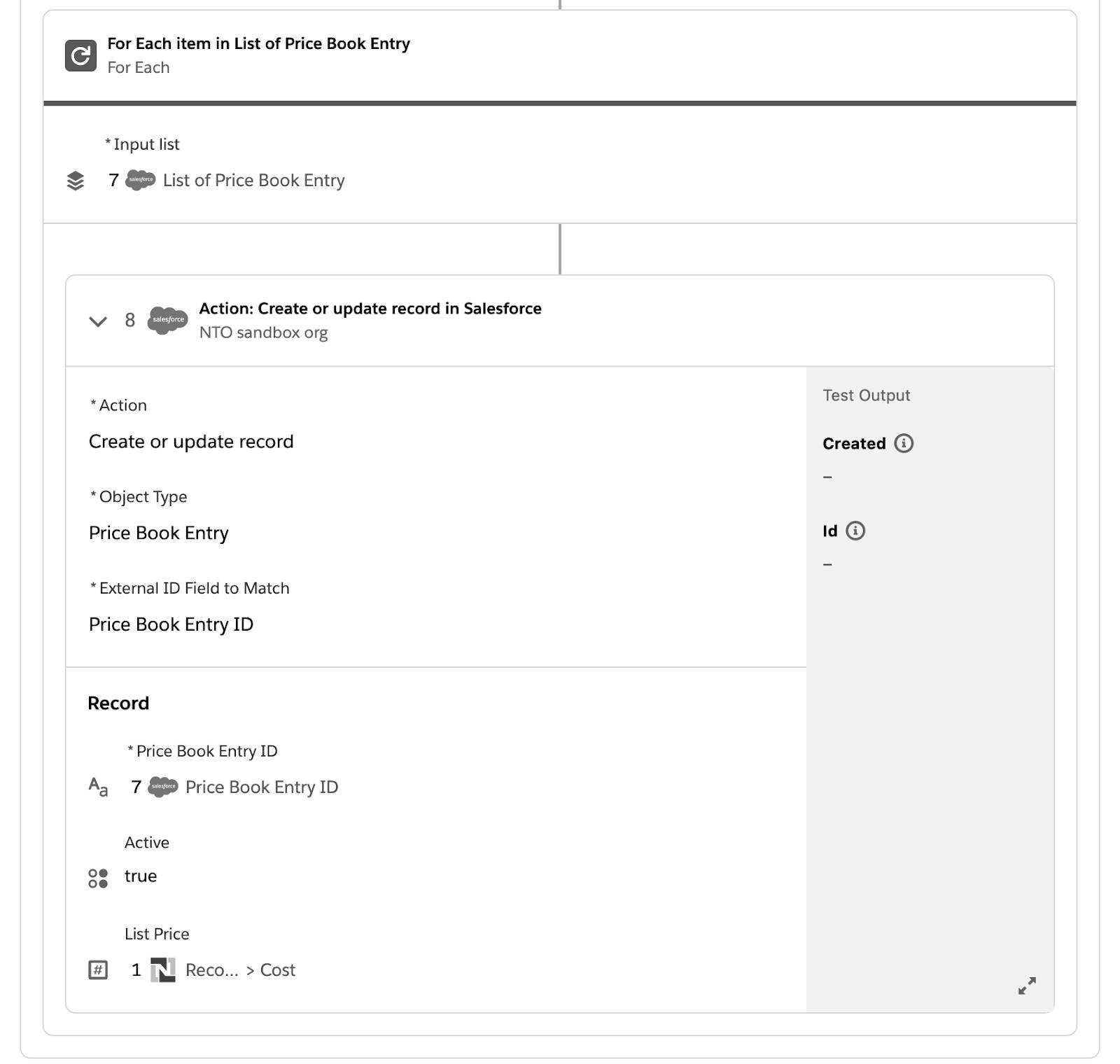Tested flow showing For Each block of Else branch and no green check mark on step 8 in For Each block.