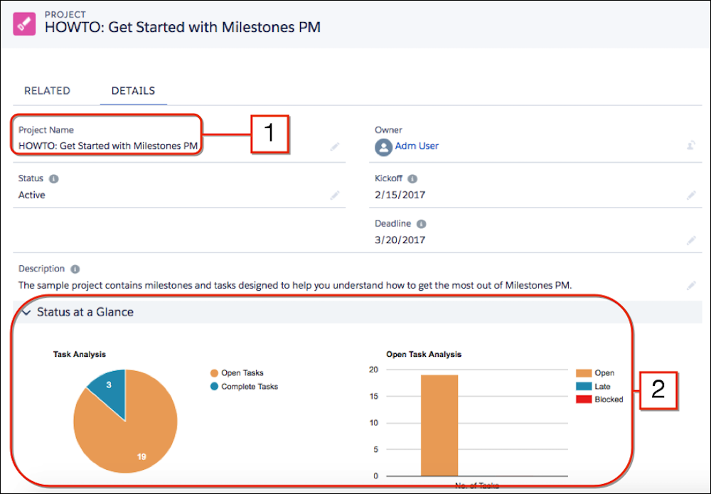 Milestones Project Management アプリケーションの概要画面