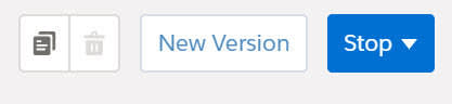 Utilice los controles de versiones para copiar o eliminar una versión, crear una versión nueva o detener una versión en ejecución.