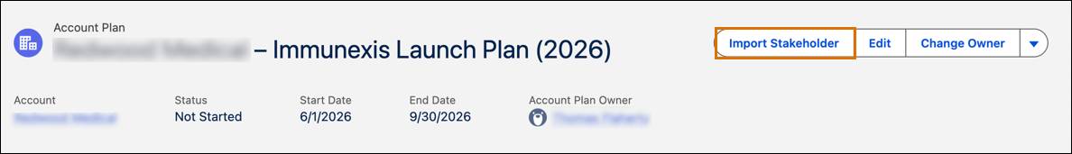 Import Stakeholder highlighted on Account Plan record.
