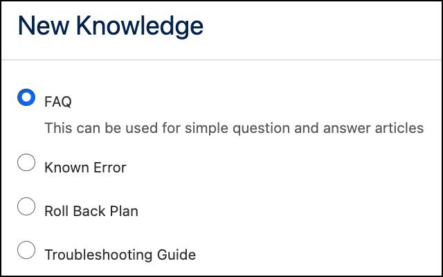 Common types of new knowledge articles.
