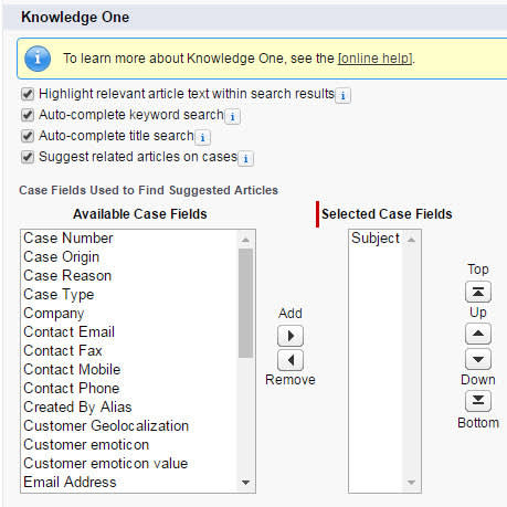 Knowledge One Case Fields