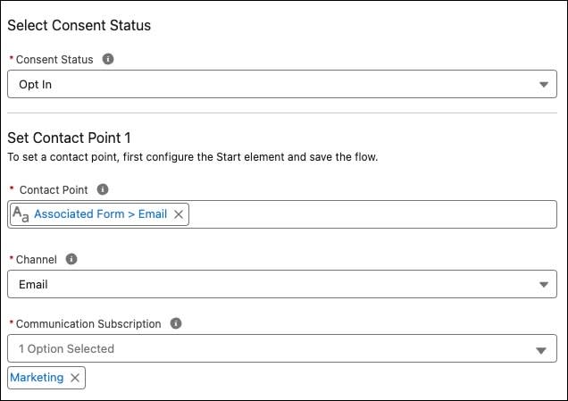 Select Consent Status element modal window.