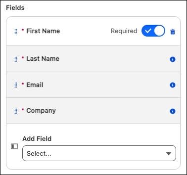 Sign up form fields.