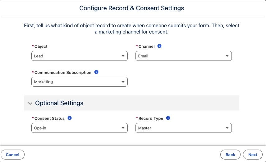 Configure Record & Consent Setting page configurations.