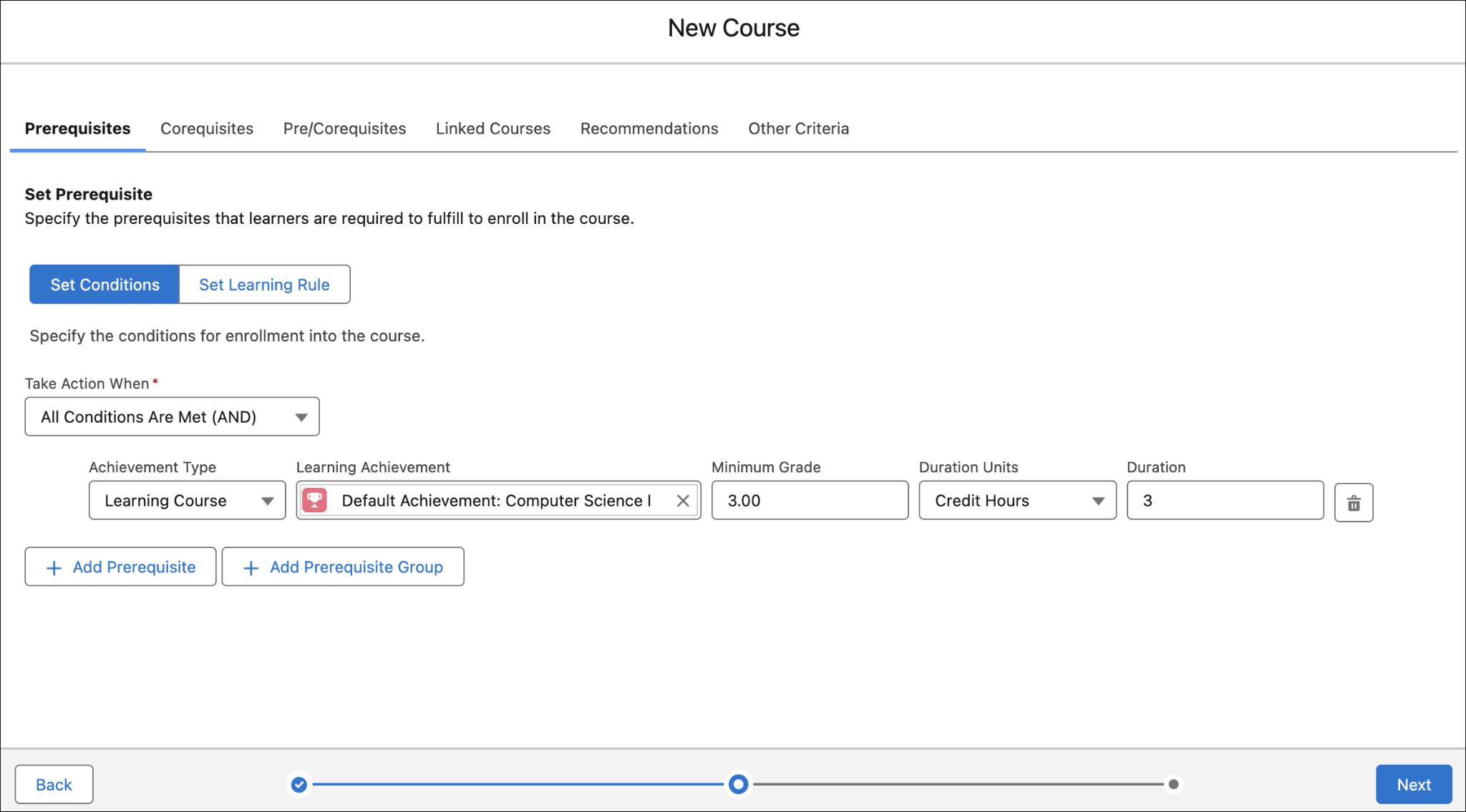 New Course screen in Learning Wizard.