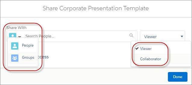 Caixa de diálogo de compartilhamento do Salesforce Files