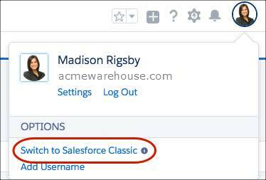 用户简档中用于切换到 Salesforce Classic UI 的链接