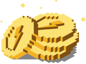 Goldmünzen mit einem Blitz als Symbol als Sinnbild für die Werte bei der Entwicklung