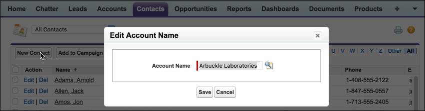 Modification de champs en ligne dans une vue de liste dans Lightning Experience