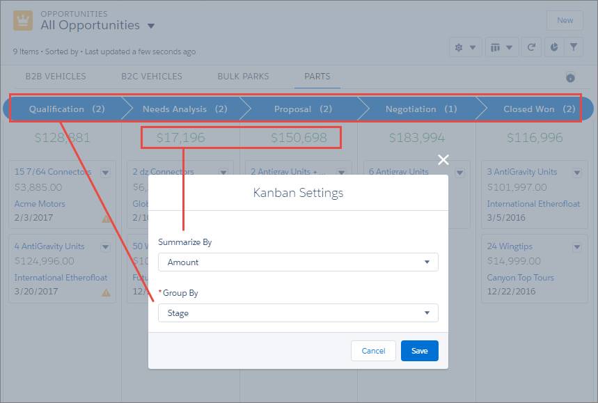 Você pode decidir as colunas que ficam visíveis no Kanban
