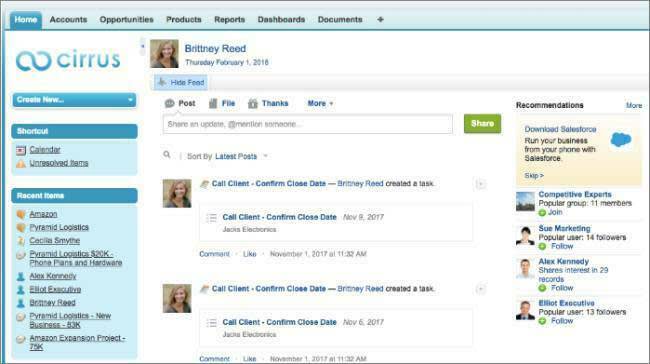 The home page in Salesforce Classic