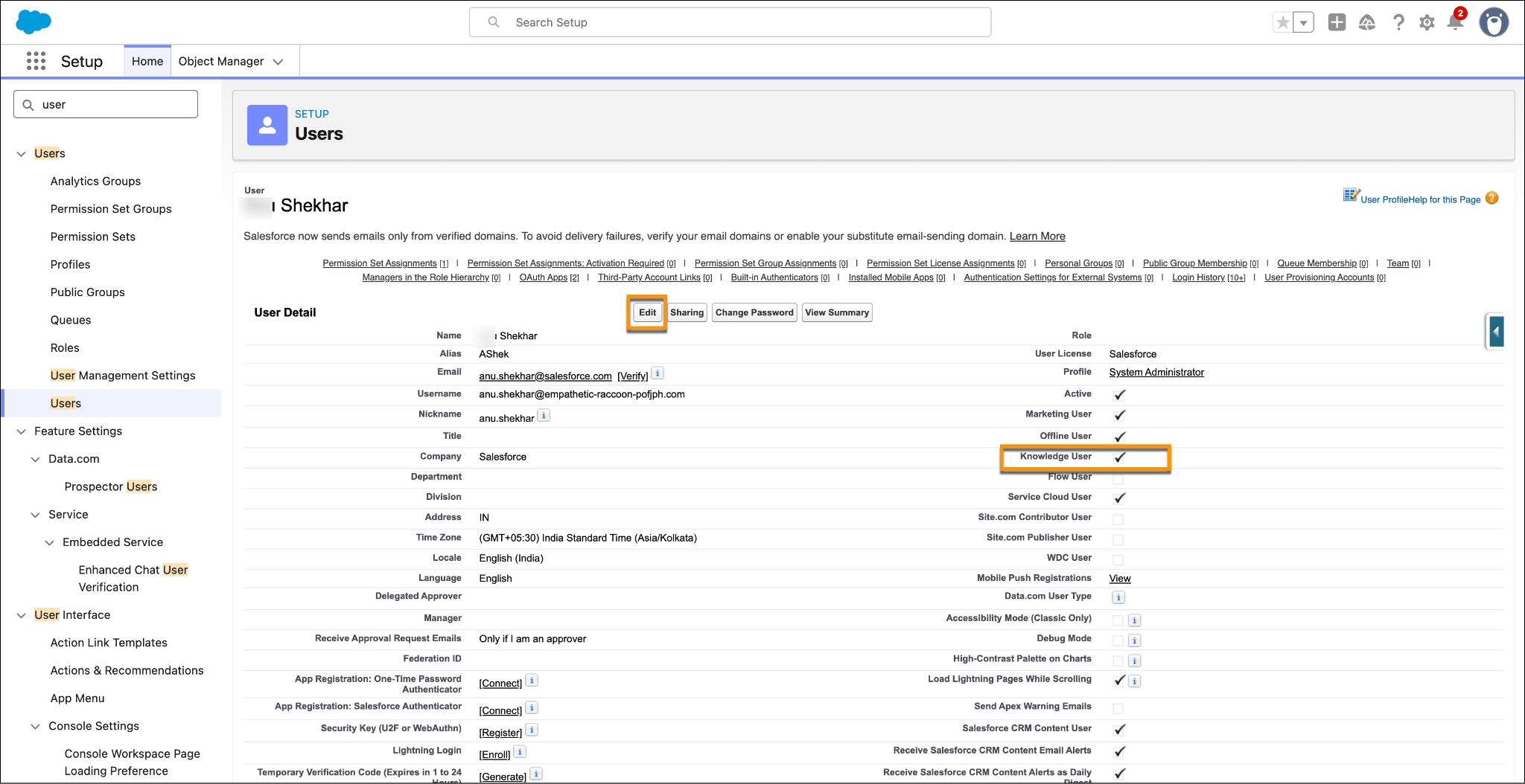 Knowledge User checkbox in Users Setup.