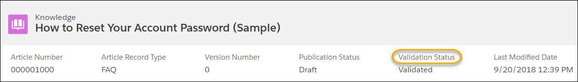 Sample article listing information: article number, article record type, version number, publication status, validation status, and last modified date.