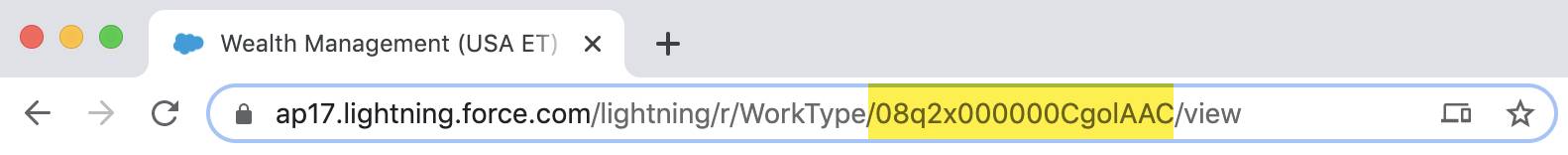 : The Wealth Management URL with its ID code highlighted.