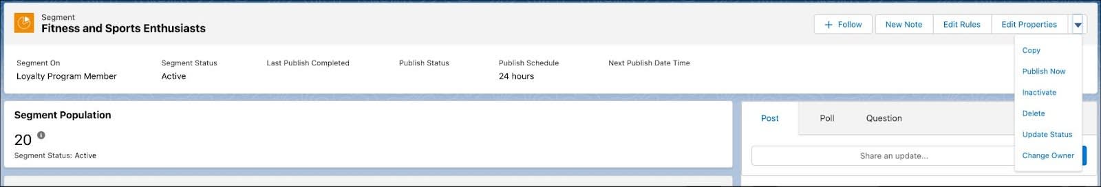 The Segment page where you publish the segment.