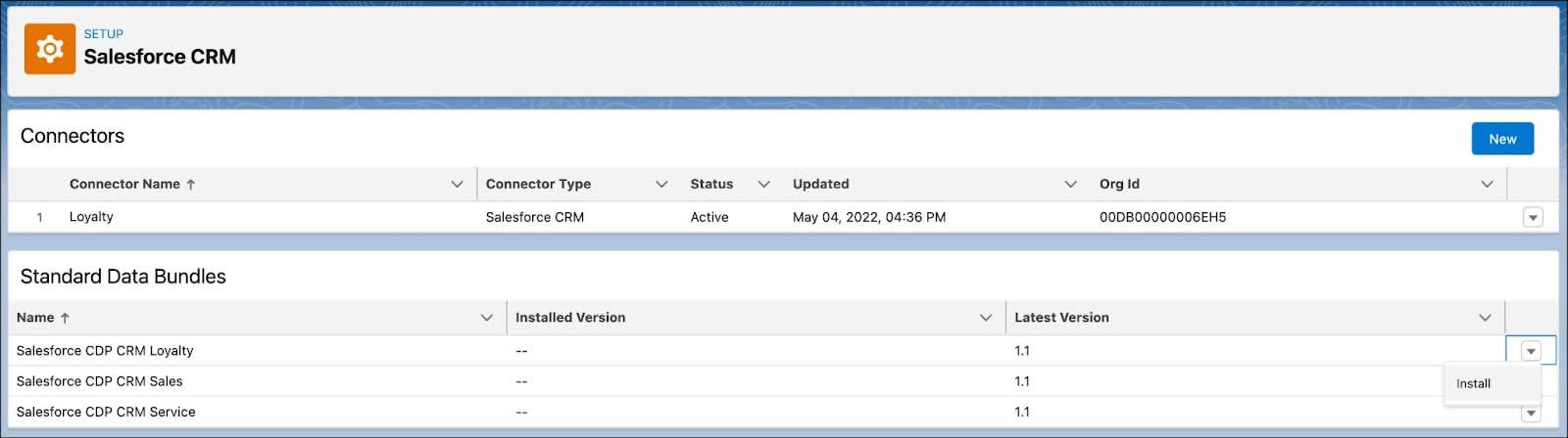 The Salesforce CRM page where you install a starter bundle.