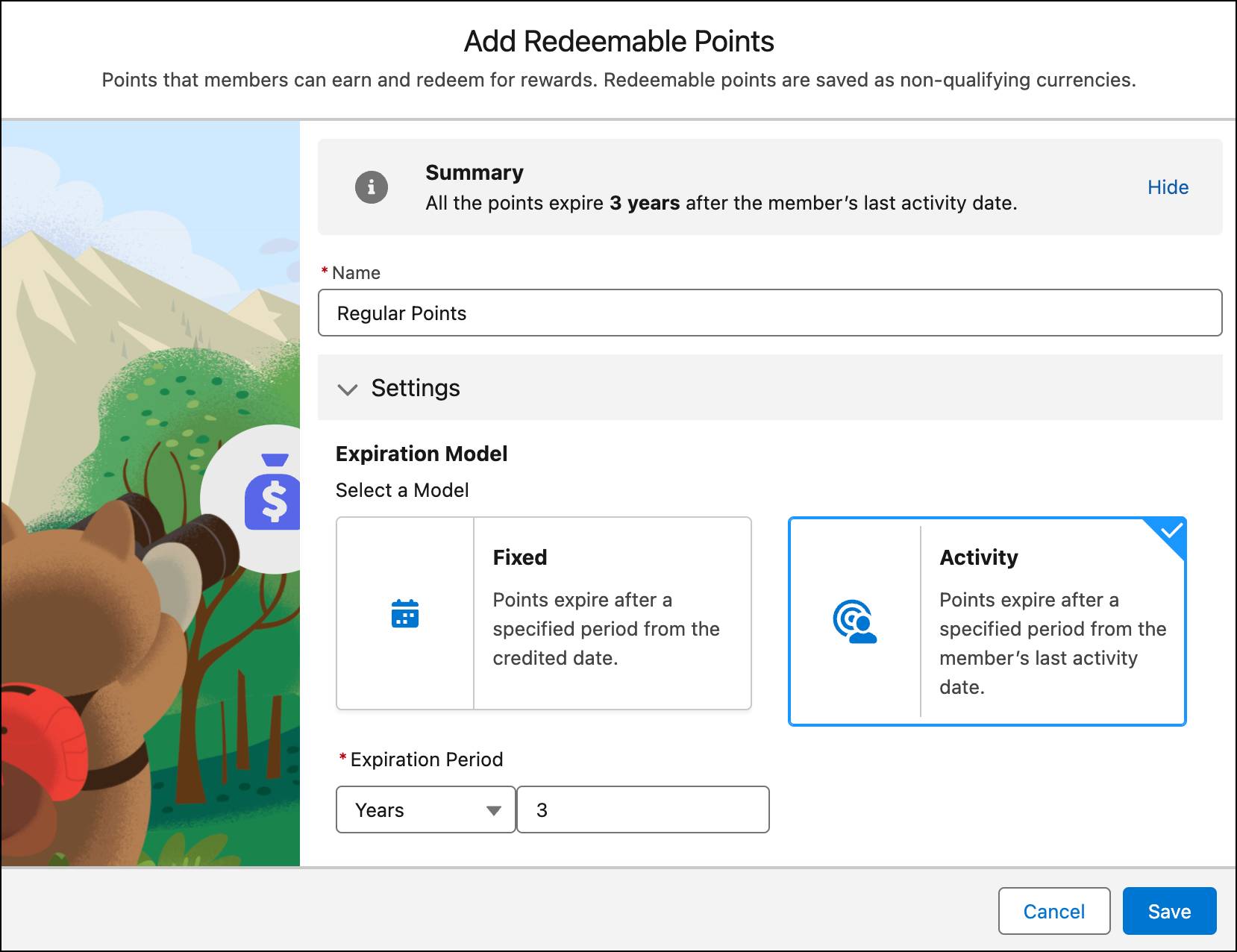 The Add Redeemable Points window where you define the non-qualifying currency.