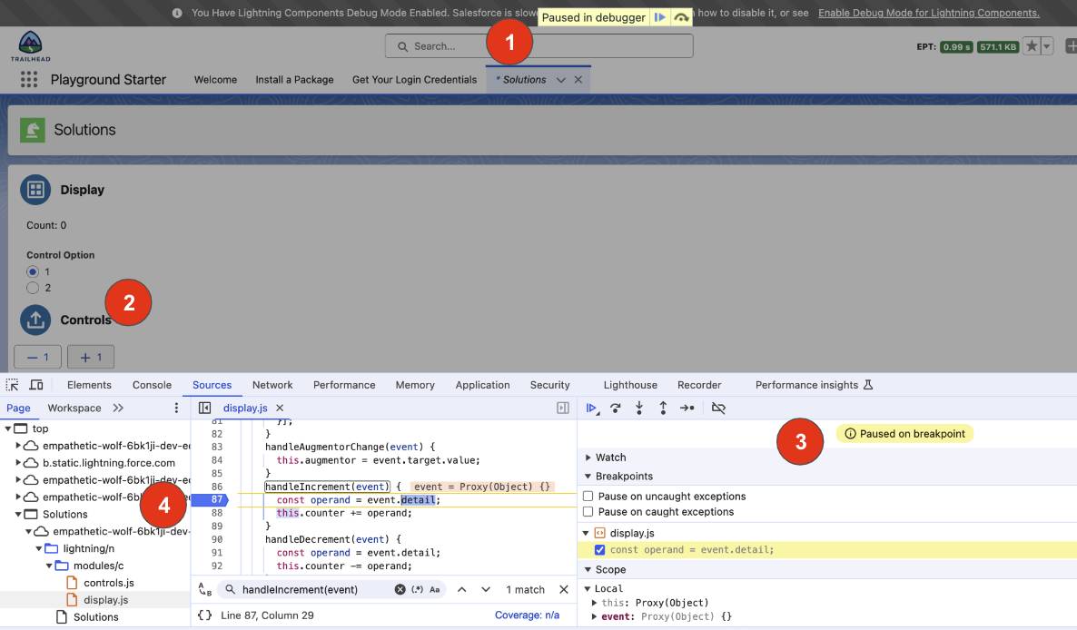 The browser window with callouts corresponding to the description that follows
