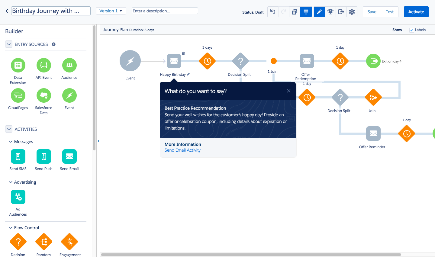 Marketing Cloud Engagement での創立記念日キャンペーンのスケジュールエンゲージメント