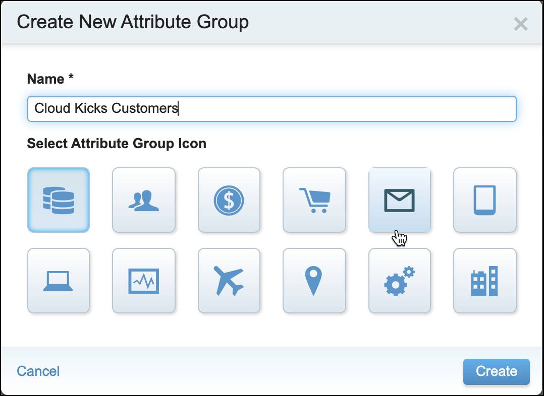 Crear un nuevo grupo de atributos para clientes de Cloud Kicks