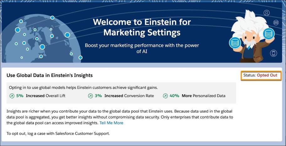 Global Data Settings for Einstein’s Insights with the Status section circled.