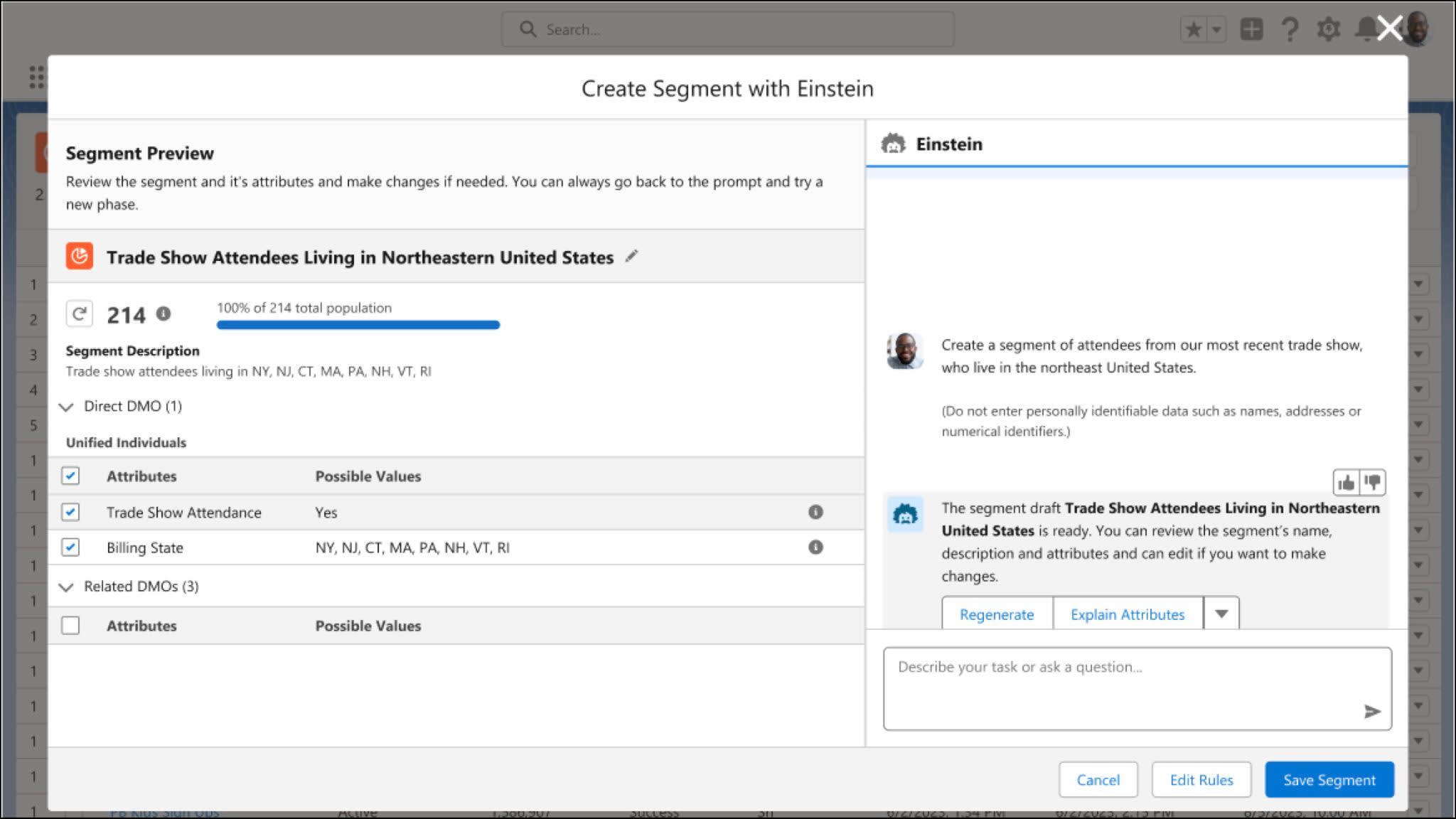 Example showing segment creation.