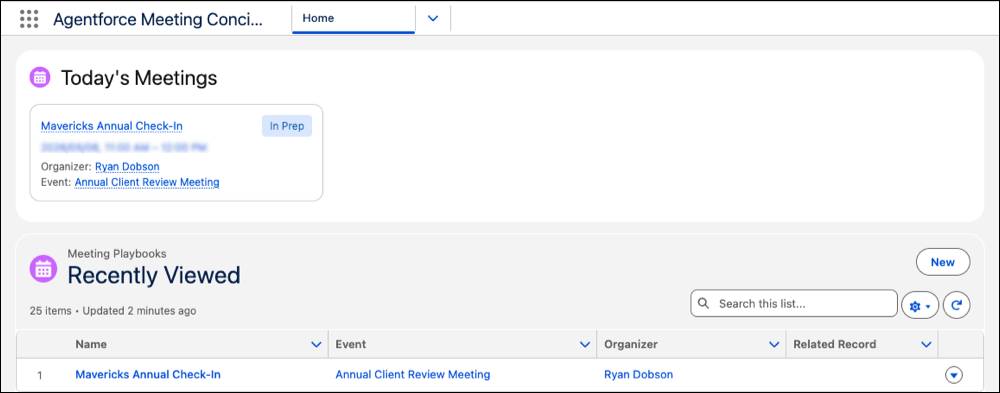 This user has one meeting scheduled for today, which appears in the Today’s Meetings section.