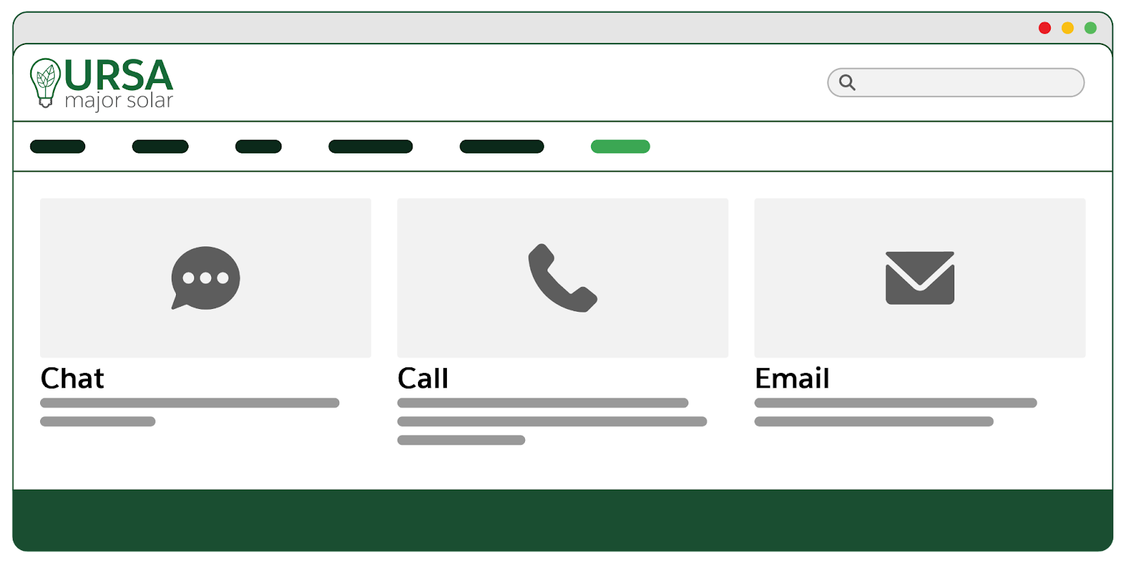 Ursa Major Solar’s website with the chat button hidden from the lower right corner of the page.