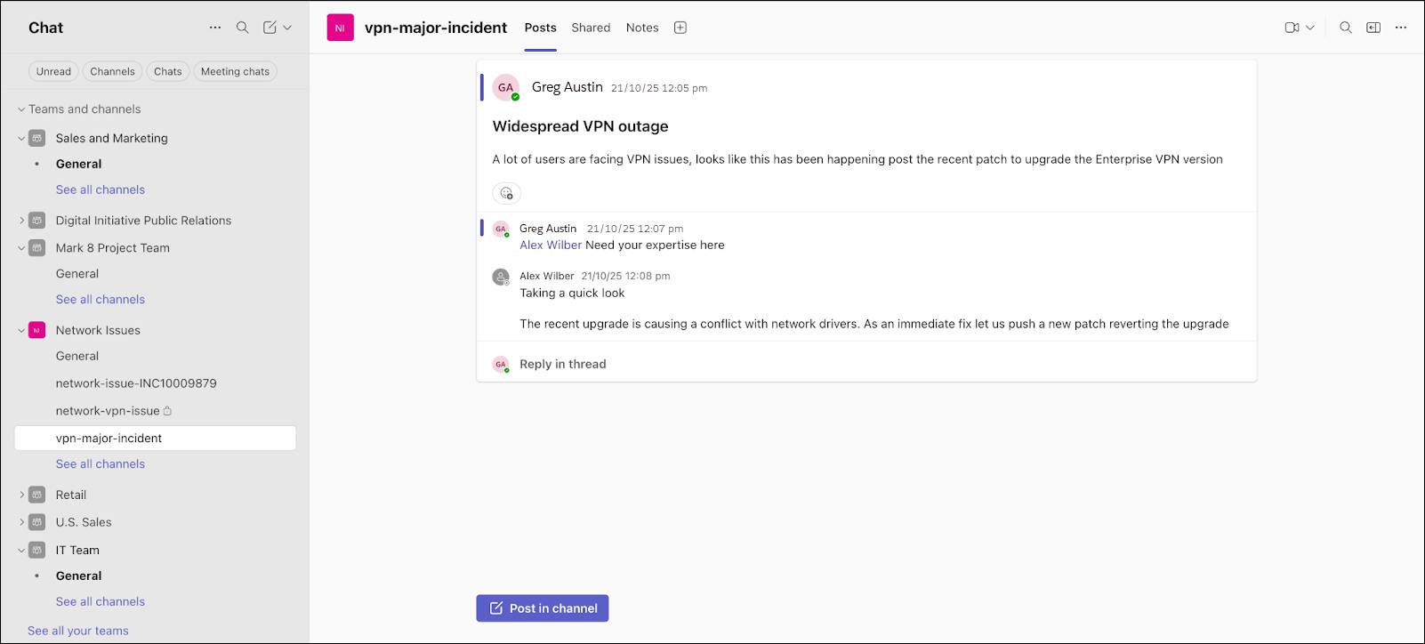 A swarm channel in Microsoft Teams.