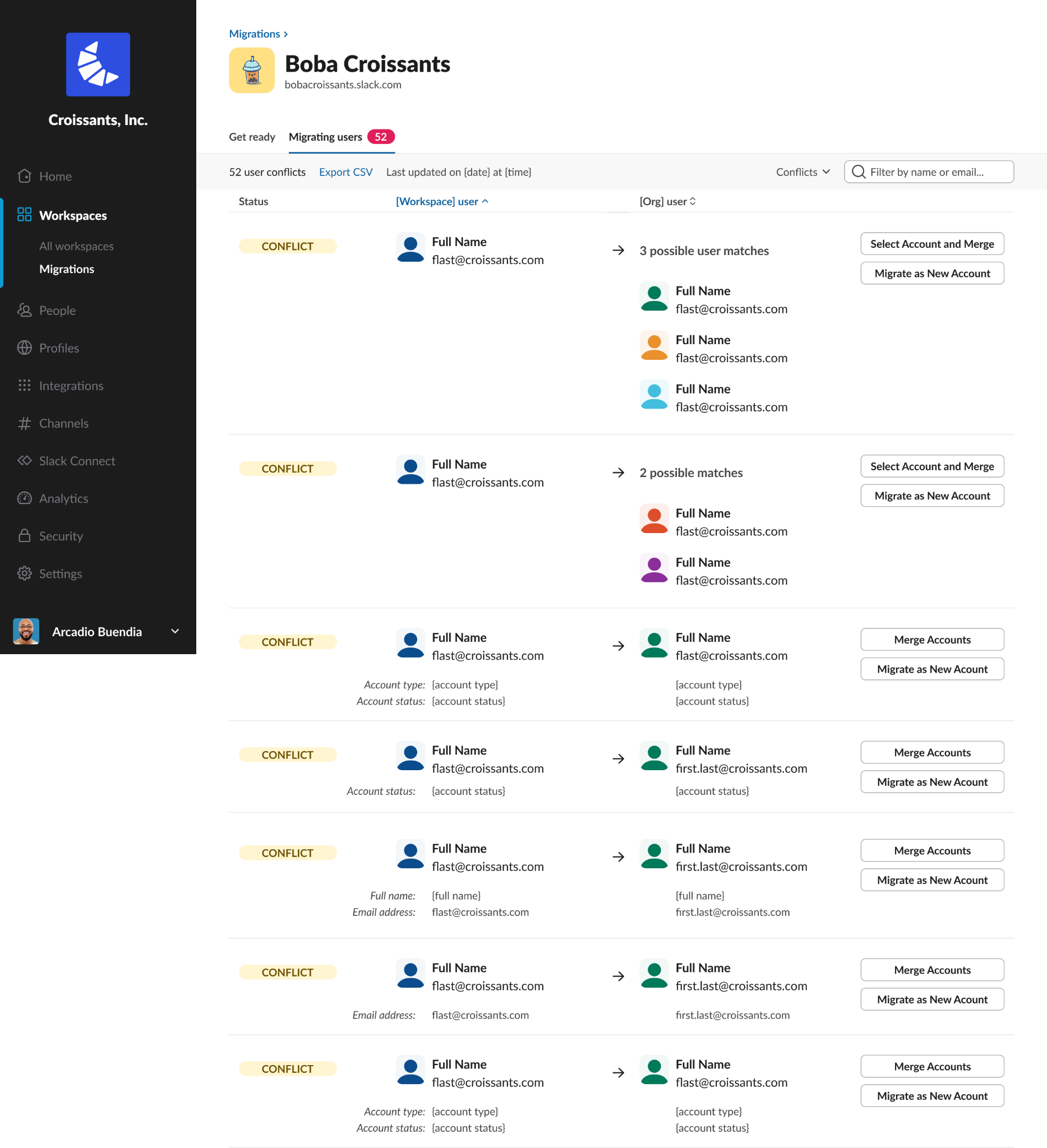 Migrating users tab.
