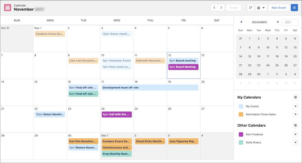 A Calendar’s monthly view with many events displayed.