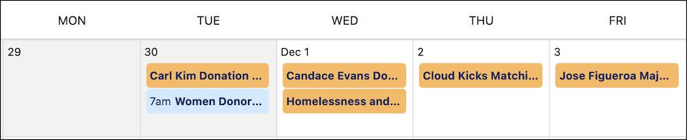 1 週間の営業日のカレンダーに表示されている 5 件の完了予定の商談。