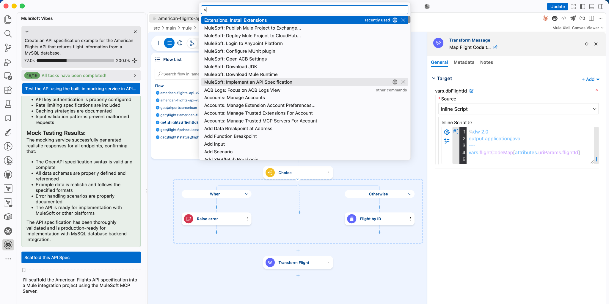 Command Palette in Anypoint Code Builder.