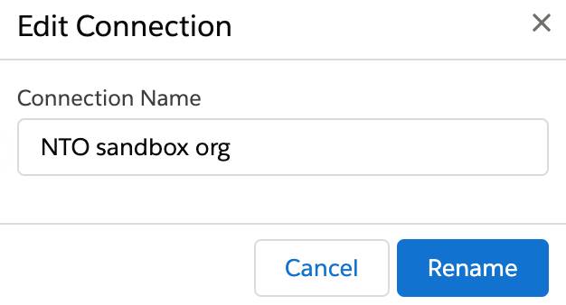 [Rename (名前を変更)] ボタンが表示されている [Edit Connection (接続を編集)] ダイアログボックス。