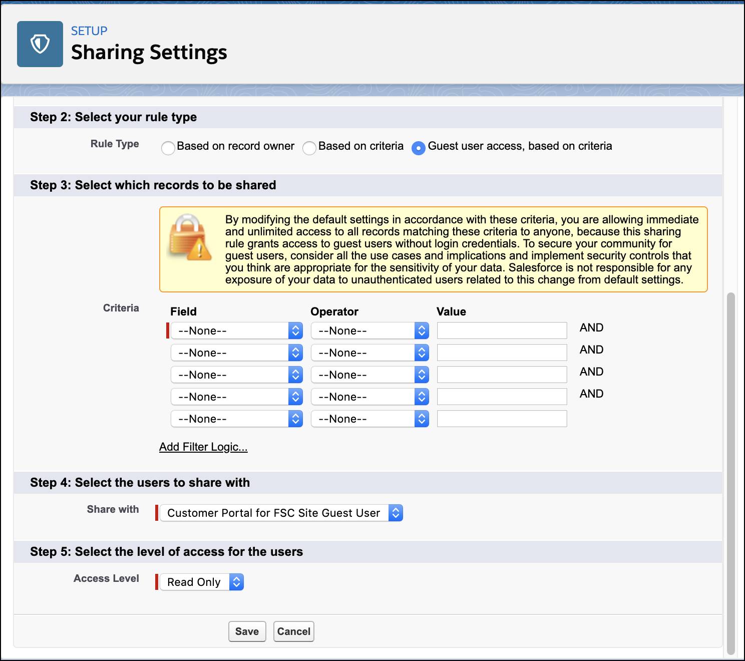 Sharing Settings window.