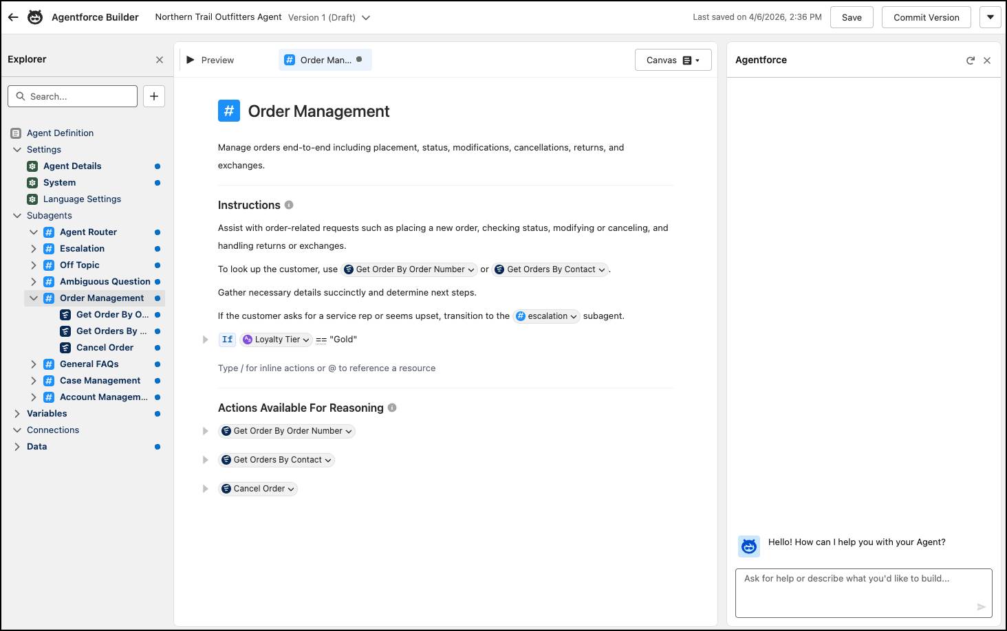 A screenshot of the new Agentforce Builder.