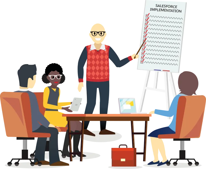 Ein Administrator bespricht eine Implementierungs-Checkliste mit seinen Kollegen
