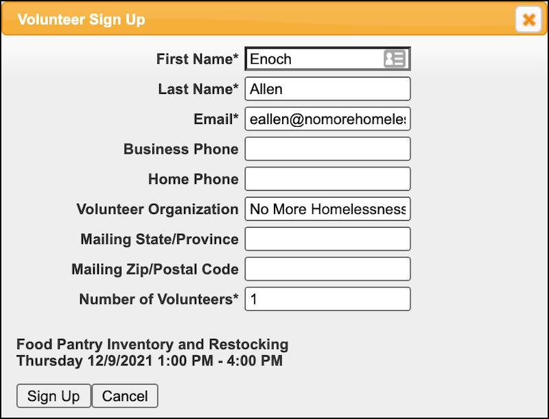 The registration form with Enoch’s details