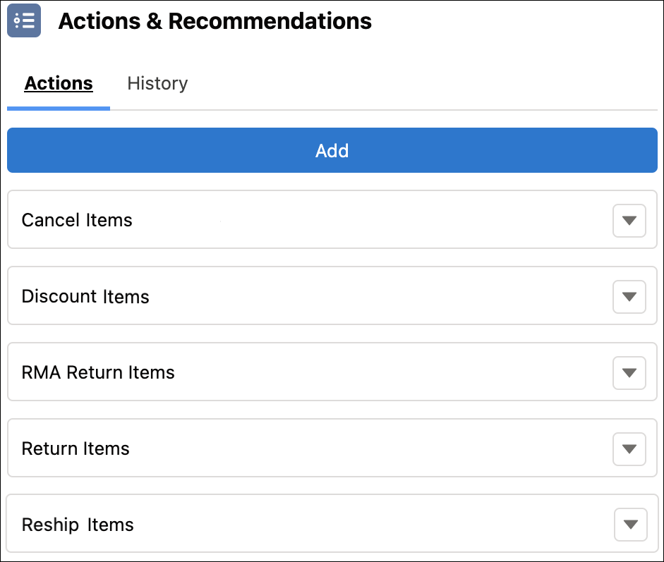 Bloco Actions and Recommendations (Ações e recomendações)