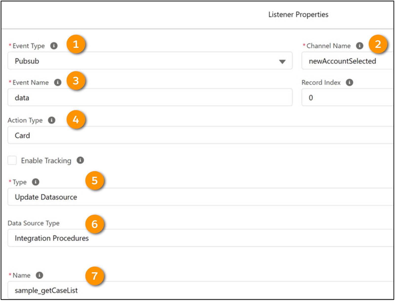 Event Listener Properties for the Update Datasource type