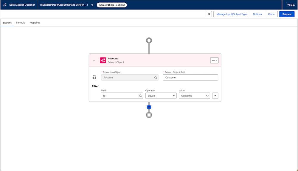 An Extraction Step for Account, filtered to Id.