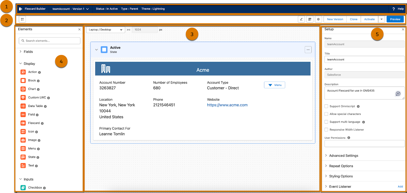 The Flexcard Designer interface.