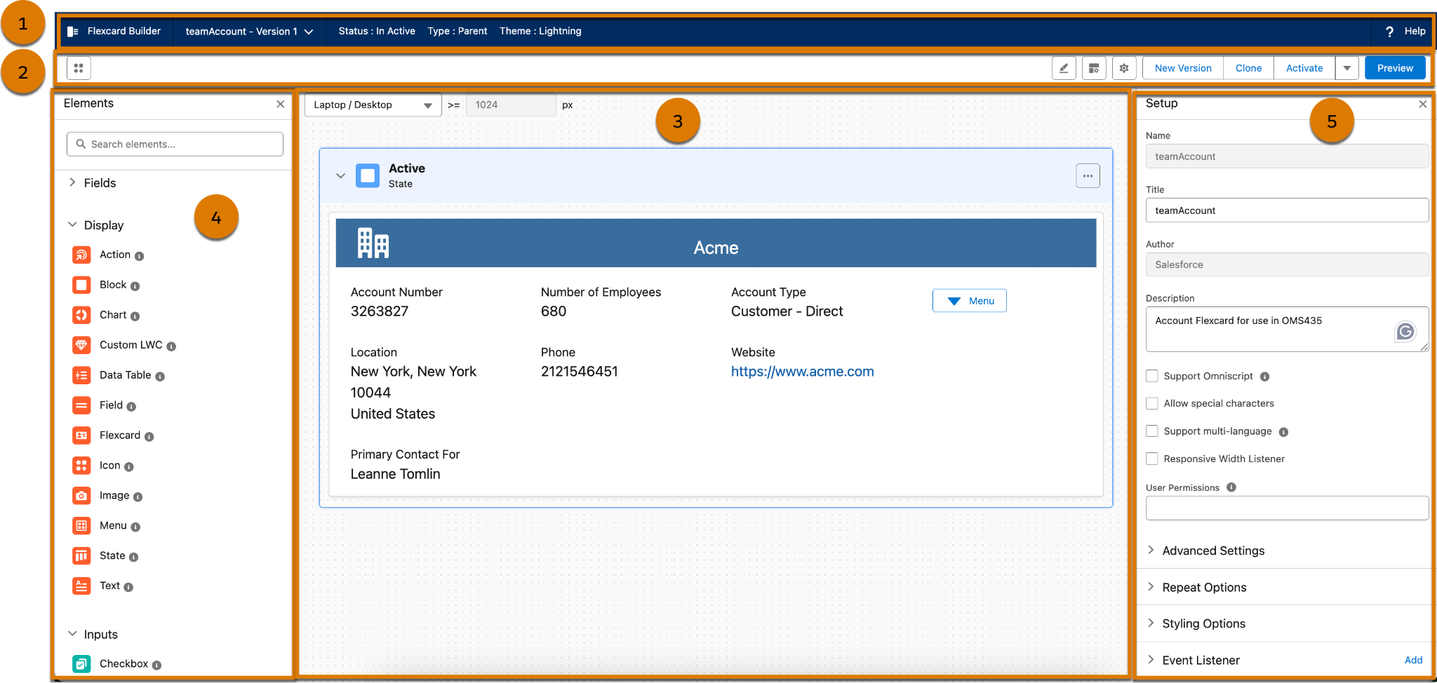 The Flexcard Designer interface.