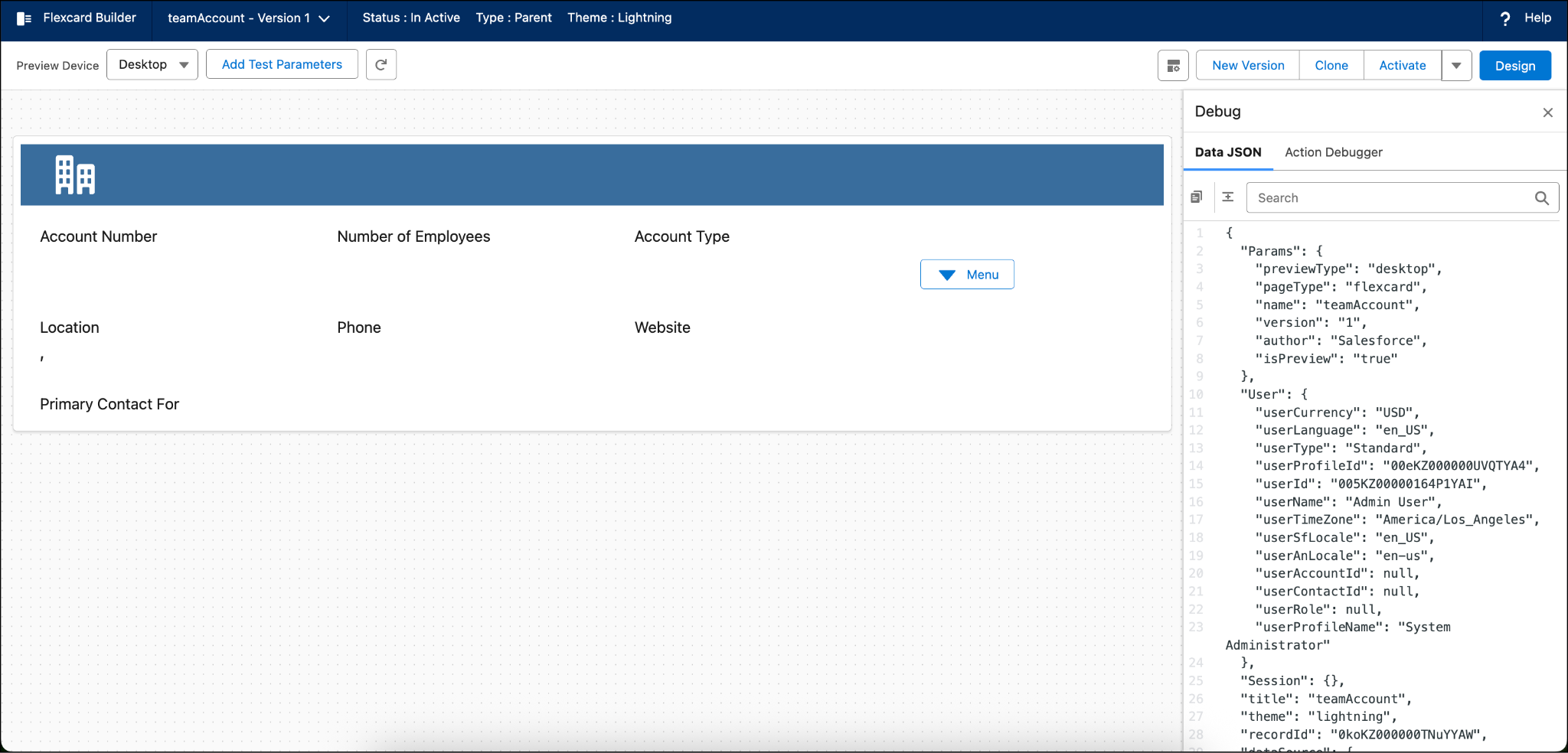 The Omniscript Designer interface showing the Elements and Setup panels.