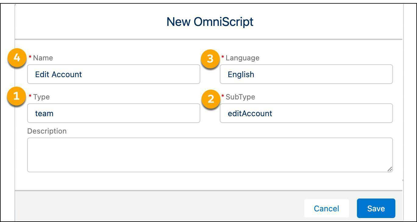 Settings for creating a new Omniscript