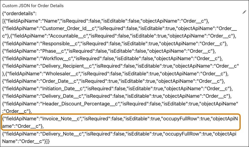 JSON code for the Invoice note.