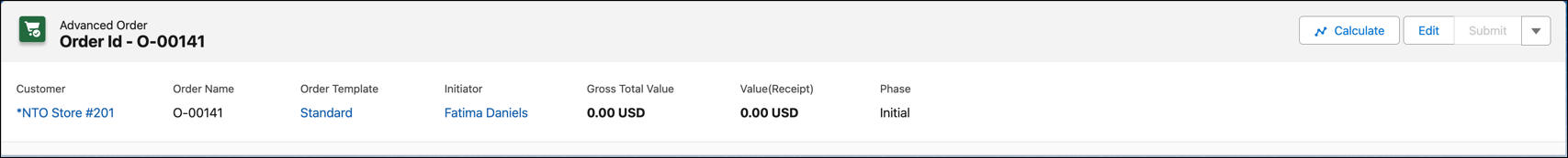 Order Page Header after changing the JSON to add the Phase field.